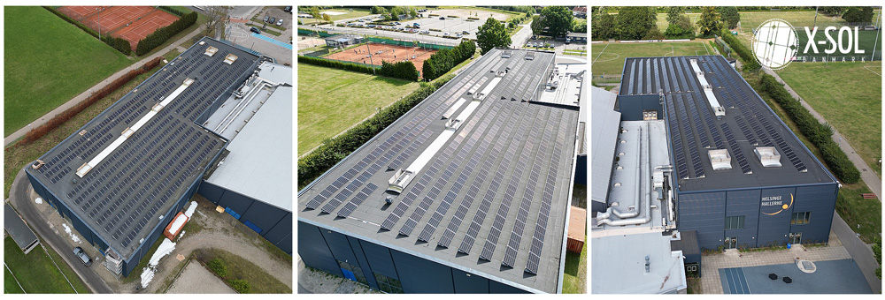 Solcelleanlæg til erhverv installeret på fladt tag i Danmark