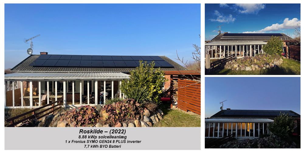 Privat 8,8 kWp solcelleanlæg med batteri i Roskilde – installeret af X-Sol Danmark