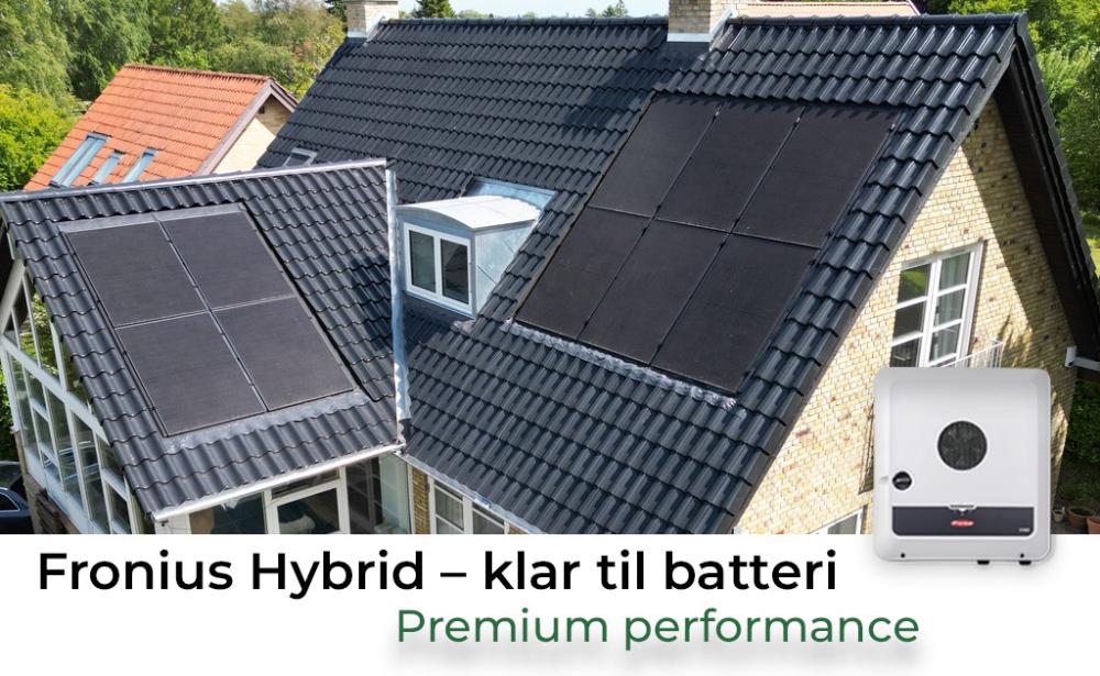 Fronius solcelleanlæg uden batteri med hybrid inverter på tag