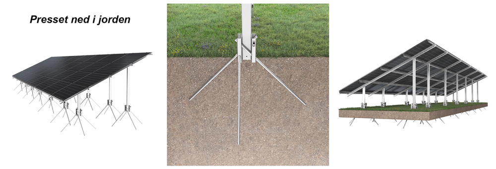 Jordmonteret solcelleanlæg med pressede jordrør