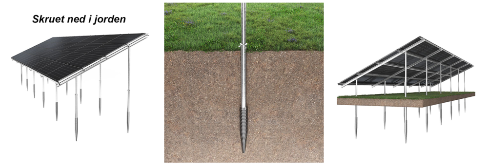 Jordmonteret solcelleanlæg med jordskruer