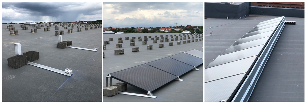 Ballast system til solceller på fladt tag