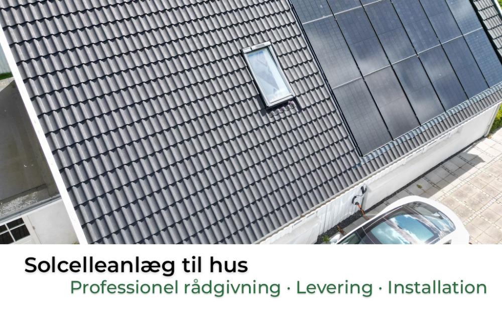Solcelleanlæg til hus installeret på villa i Danmark med elbil og professionel installation