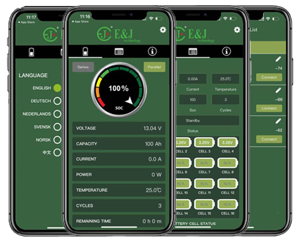Overvågning af lithiumbatteri via app med batteristatus, forbrug og resterende driftstid i campingvogn
