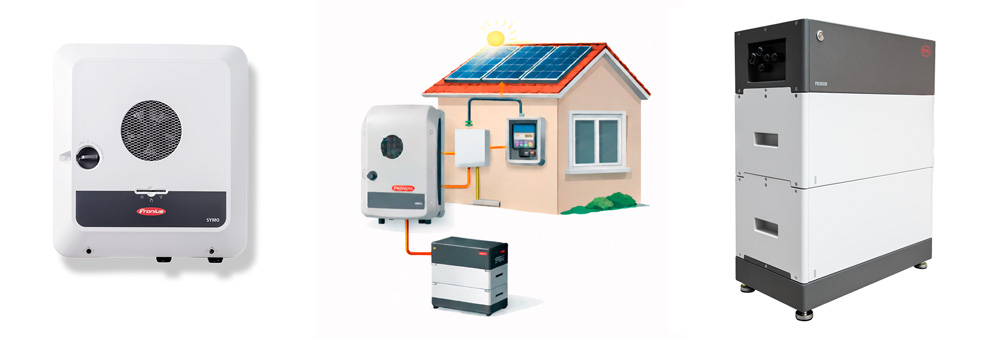 Illustration af batteri til eksisterende solcelleanlæg med Fronius GEN24 hybrid-inverter og BYD Battery-Box 5,12 kWh